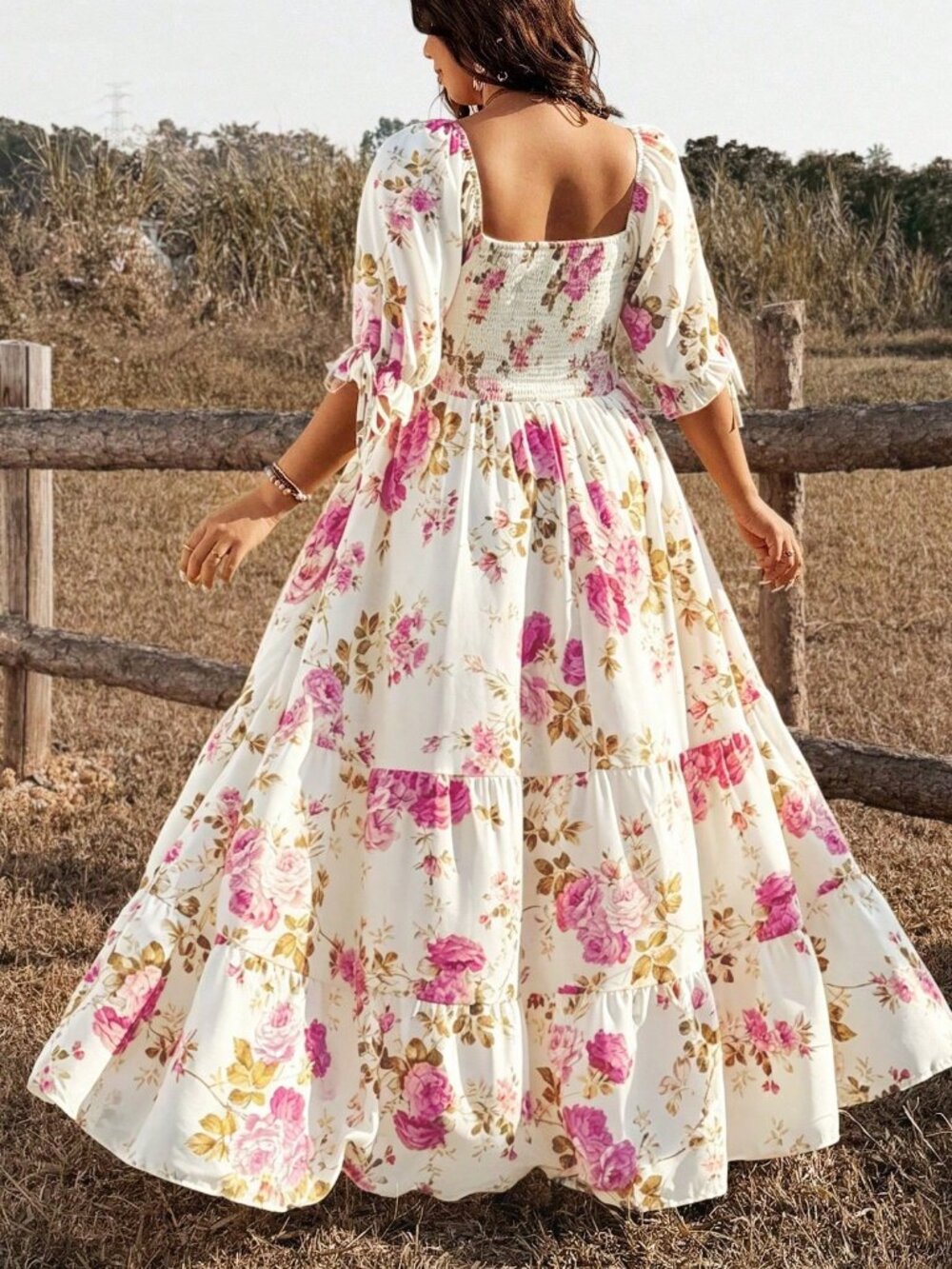 Multicolor Boho Women's Plus Size Floral short sleeve maxi Dress - Picture 2 of 7